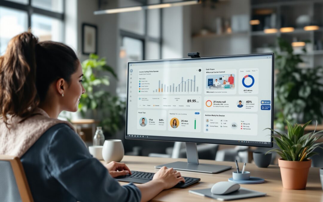 LMS платформа для онлайн-школы с интерфейсом управления курсами, прогрессом и пользователями