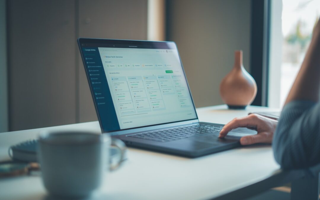 Разработка LMS для онлайн-школы с интерфейсом управления курсами и аналитикой на экране ноутбука